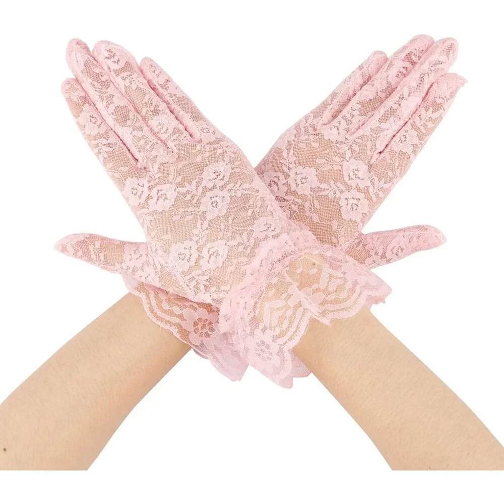 Women Pink Gloves Short Bridal Wedding Party Opera Fashion Halloween Cosplay